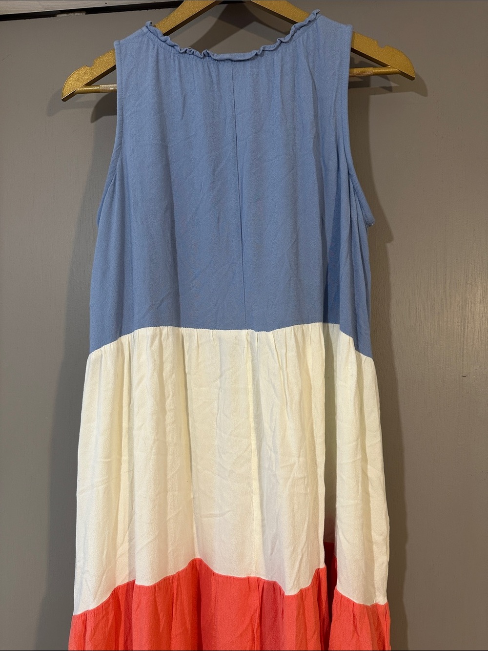 L Love Colorblock Midi Dress Size S Blue Cream Coral Sleeveless Flowy - Picture 7 of 10